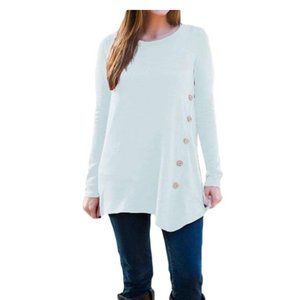 Nordstrom Sweater Asymmetrical Button Blue/Gray Light Weight Knit SZ XS NEW